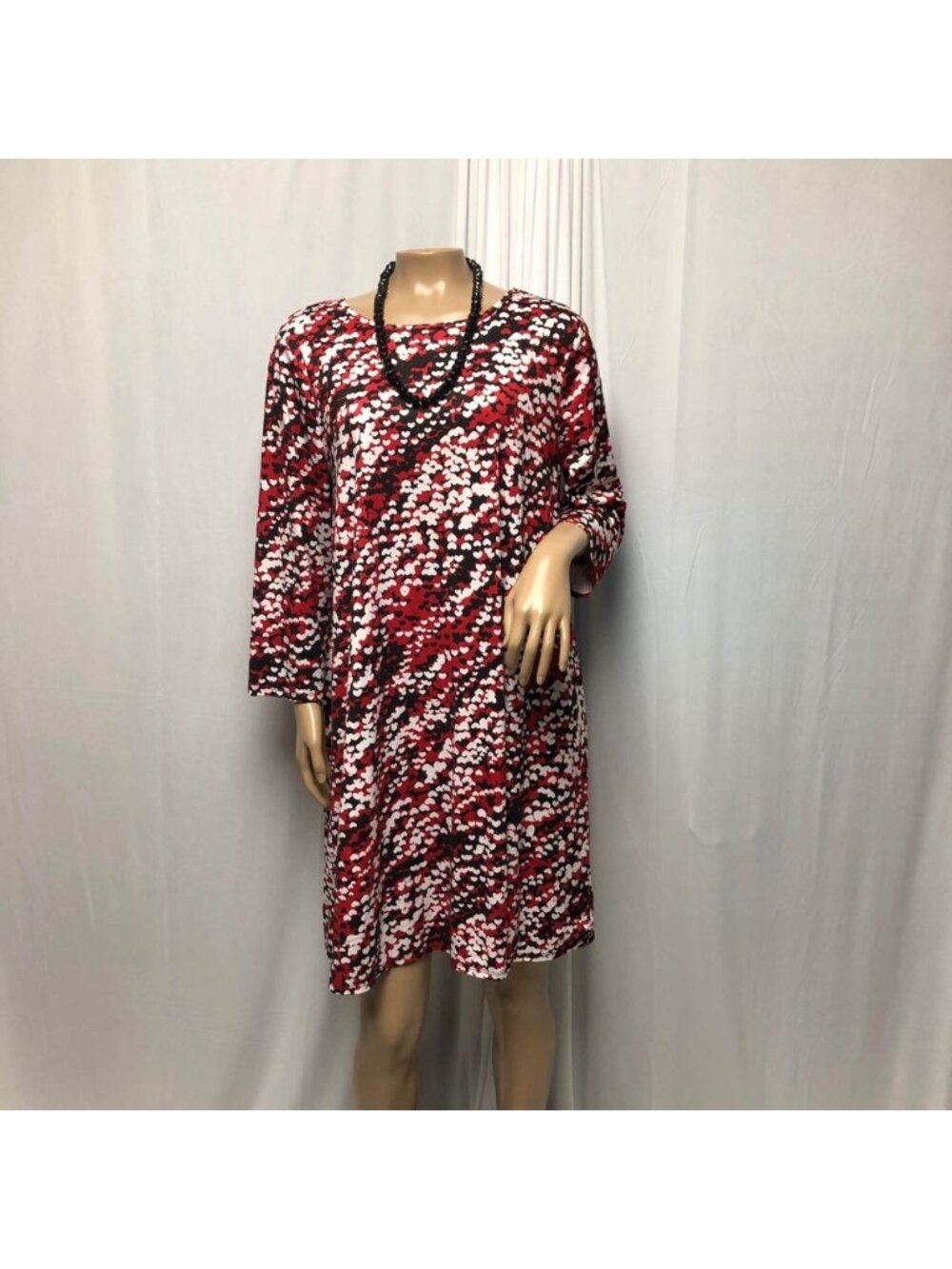 Celebrate Together Dress Womens Size Large Red Black Long Sleeve Soft Stretch